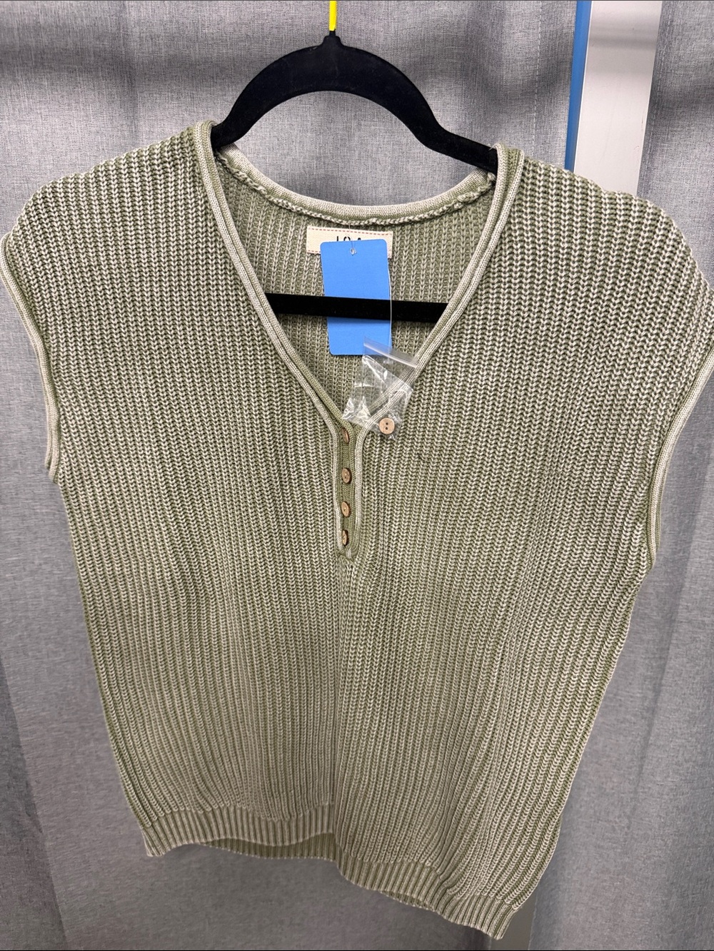 J.O.A. Olive Green Knit Sleeveless Henley Top
